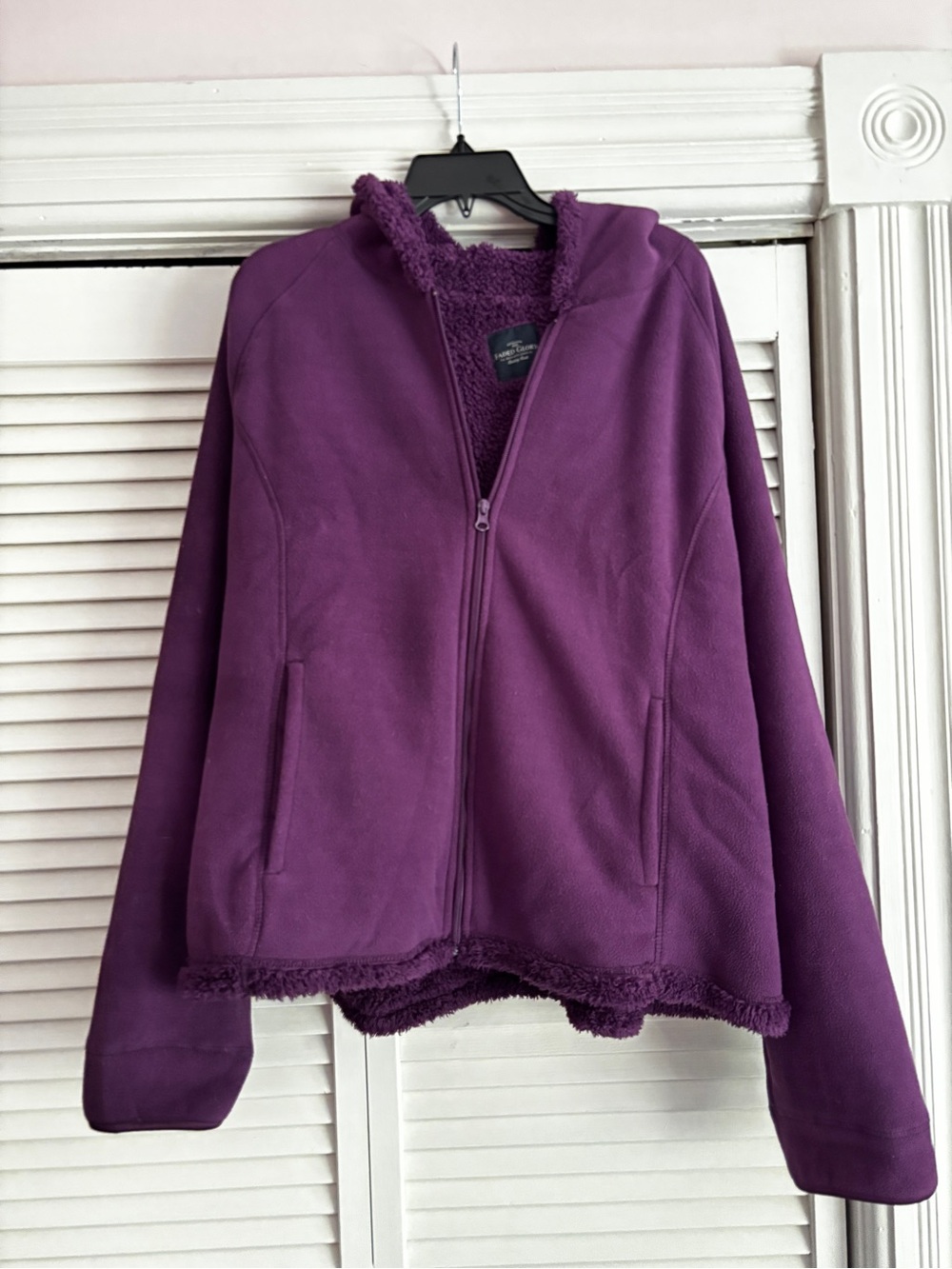 Faded Glory Fleece Jacket Purple Sherpa Interior Hooded Full Zip Women's 3X